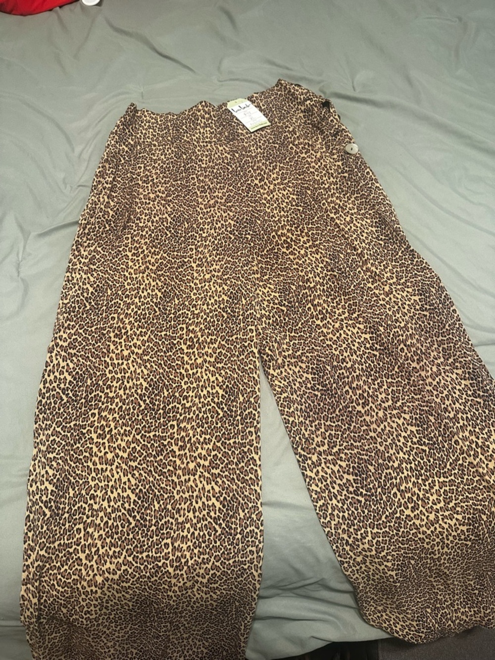 Leopard Print Wide Leg Trousers - Brown